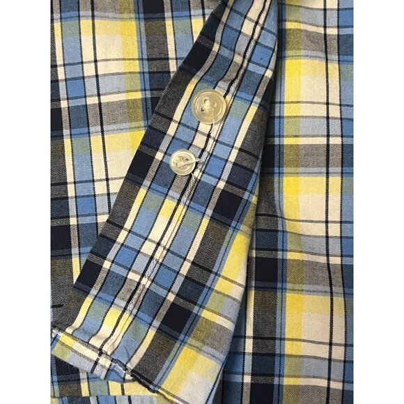 Chaps Men Yellow & Blue Plaid Button-Down Shirt XL 100% Cotton Long Sleeve - Picture 8 of 16